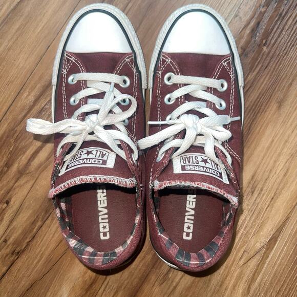 Unisex Converse Chuck Taylor’s Madison Plaid Ox Burgandy Low Tops Size 6 - Picture 3 of 10